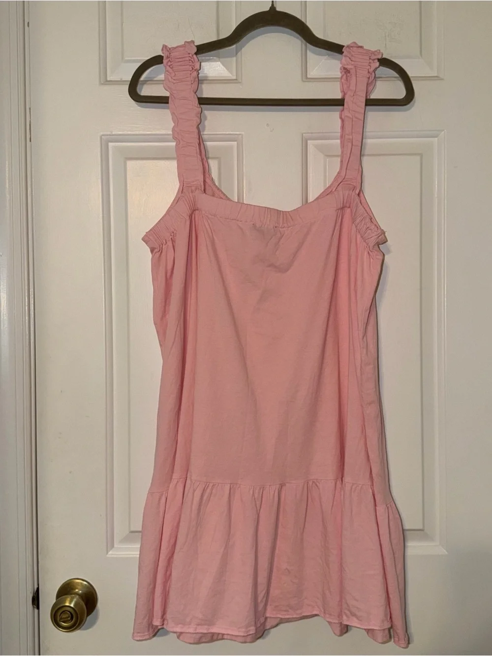 J. Crew Light Pink broken in jersey knit Ruffle mini dress L